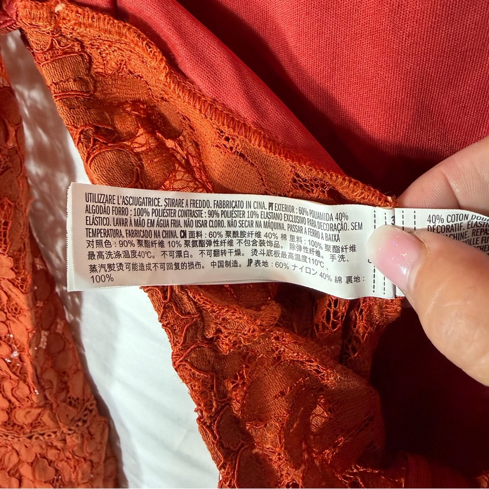Endless Rose NWT Women’s Rust Orange Lace Long Bell Sleeve Bodysuit Size Large. - Picture 13 of 16